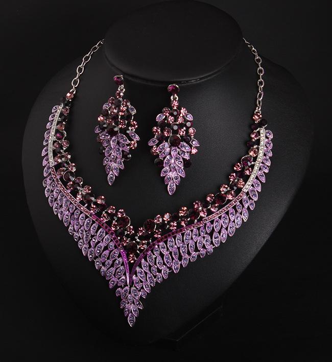 Stylish, Full-Diamond Colorful Collarbone Necklace, Earrings Set, Dress, Dinner Party, Exaggerated Accessories
