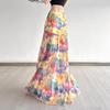 Spicy Floral Ruffle Mesh Skirt - Irregular Hem for Summer Vacation