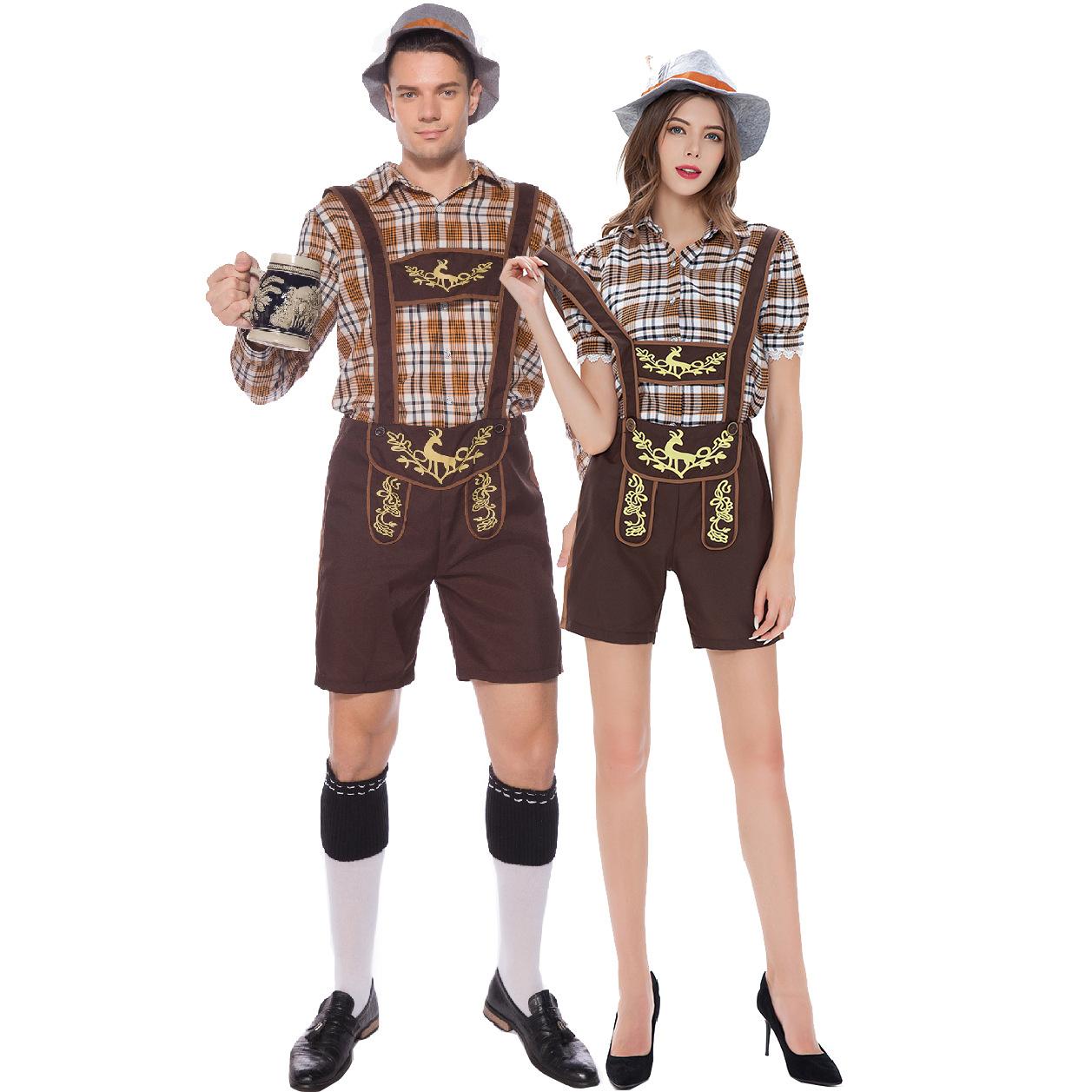 

Plaid overalls couple German beer costume, Halloween costume, men s and women s Oktoberfest costumes M