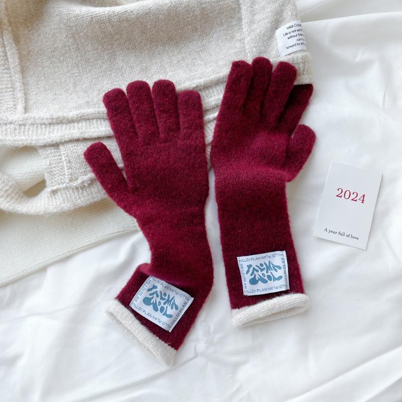 Style wool gloves knitted touch screen gloves women's autumn and winter warm macaron color relaxation gloves