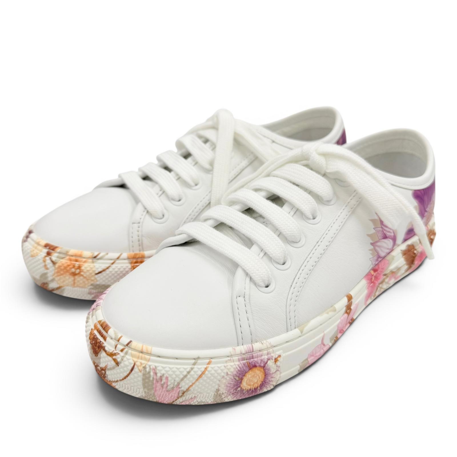 Excellent Salvatore Ferragamo sneakers BORG PRINT Floral print leather white 5.5 Used