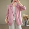 Frühling Herbst Literarisch Vintage Baumwolle Leinen Lässiger Anzug Damen Langarm Einfarbig Blazer Weibliche Strickjacke Mantel Oberteil