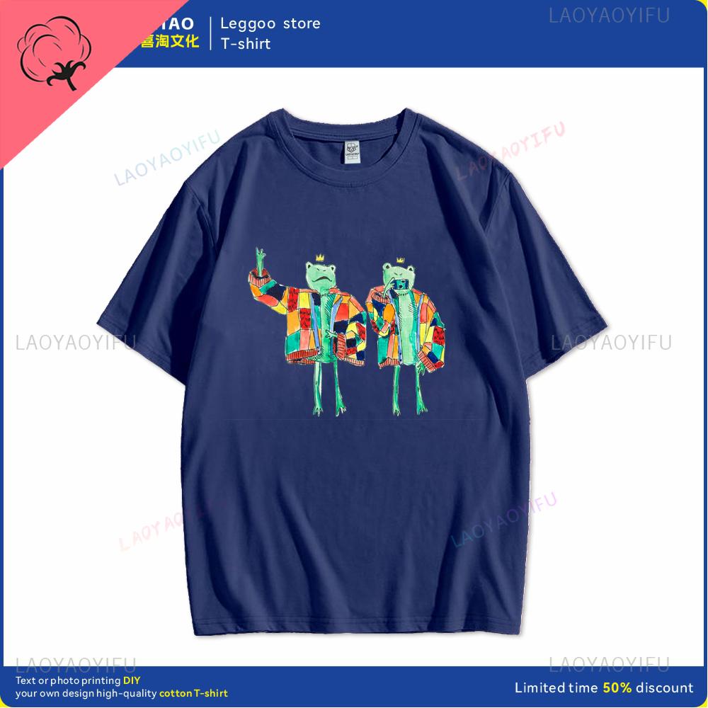 

Fun Style Cartoon Frog Print Tshirts for Men and Women Retro Shortsleeved Fashionable Casual Clothes Cotton Daily Wear 4XL