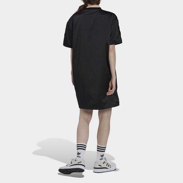 Adidas Originals Trefoil SS22 Seitenschlitz Kordelzug Klassisches Drei-Streifen Kurzarmkleid Damenkleid Schwarz HK5079