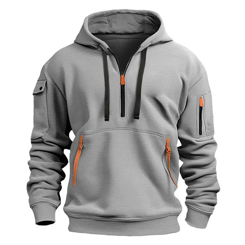 

Men s Trendy V-Neck Zip-Up Sweatshirt with Customizable Logo Double Extra Large серый
