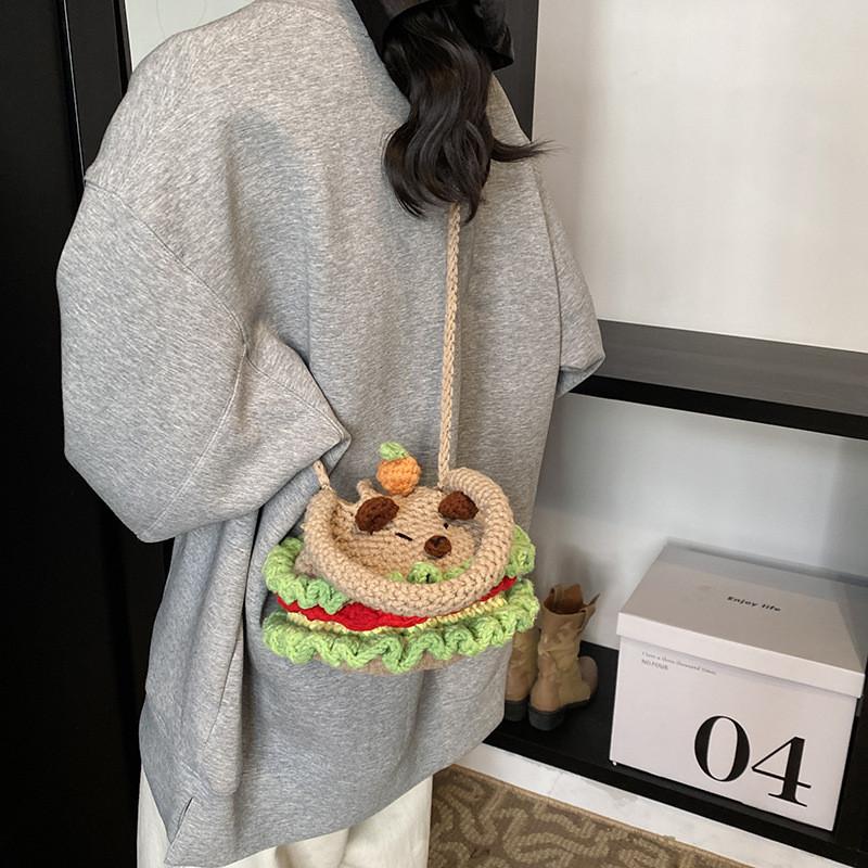 Cute Cartoon Animal Theme Girl's Shoulder Bag Handcrafted Warm Wool Crochet Crossbody Bag For Kids