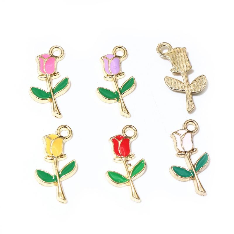 20pcs 18x9mm Enamel Rose Flower Charms Pendant Small DIY Jewelry Making Accessories Findings for Necklace Bracelet Earrings