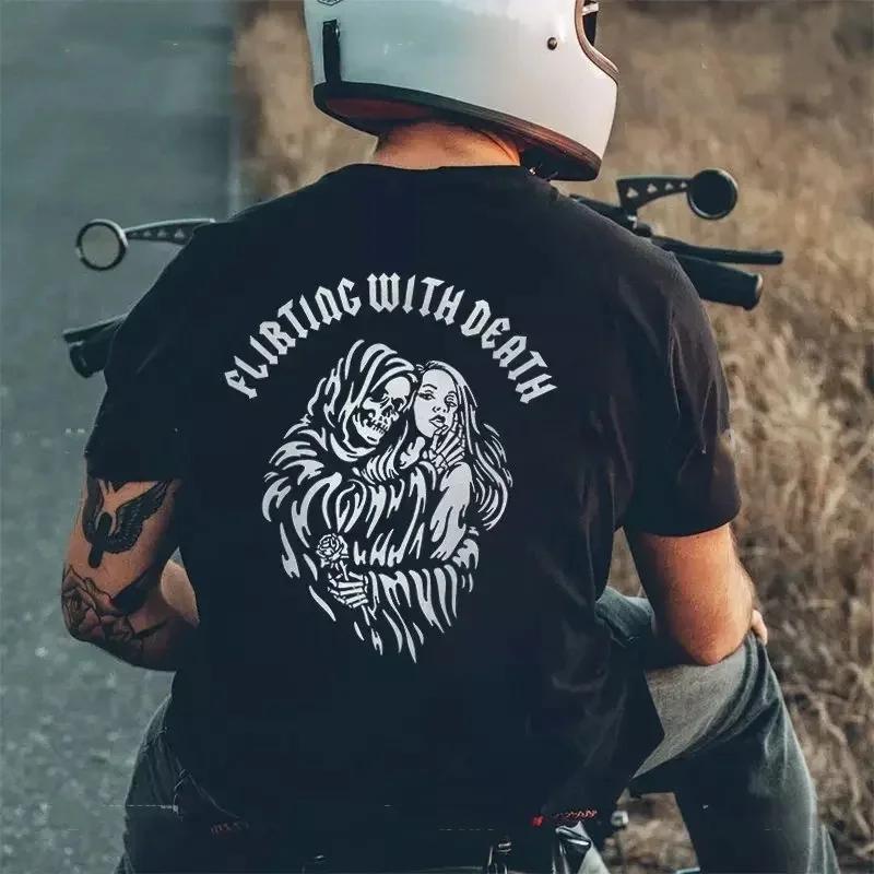 Gothic Harajuku Biker Skull Graphic Tshirts Men Fashion Trend Short Sleev Tops Dark Punk Skulls Retro T Shirt Male Oversized Tee