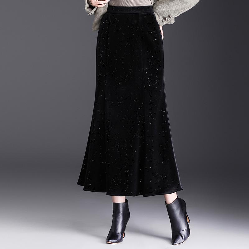 Sequined Velvet Fishtail Midi Skirt - 2026 Spring Fashion