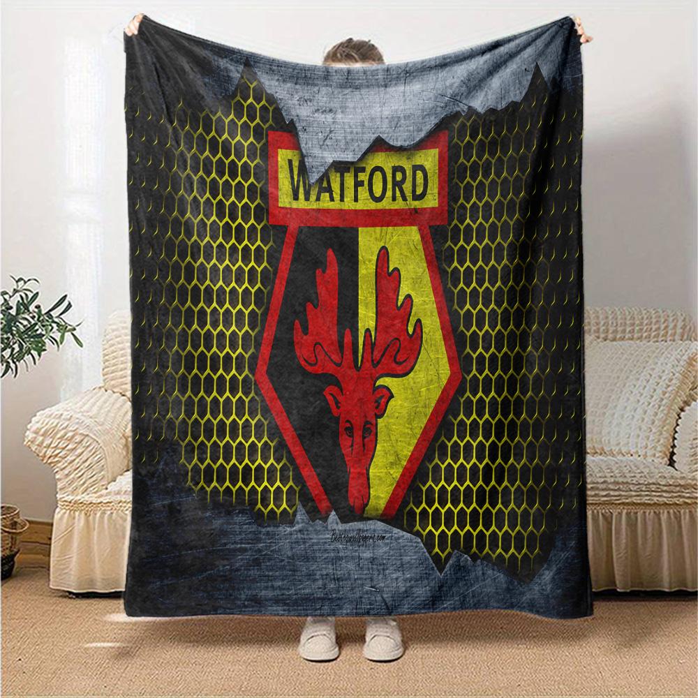 Watford Wappen Design Flanelldecke, Weiches Polyester, Modernes Design, Ganzjahres für Camping, Reisen, Geschenke für Feiertage oder Geburtstage