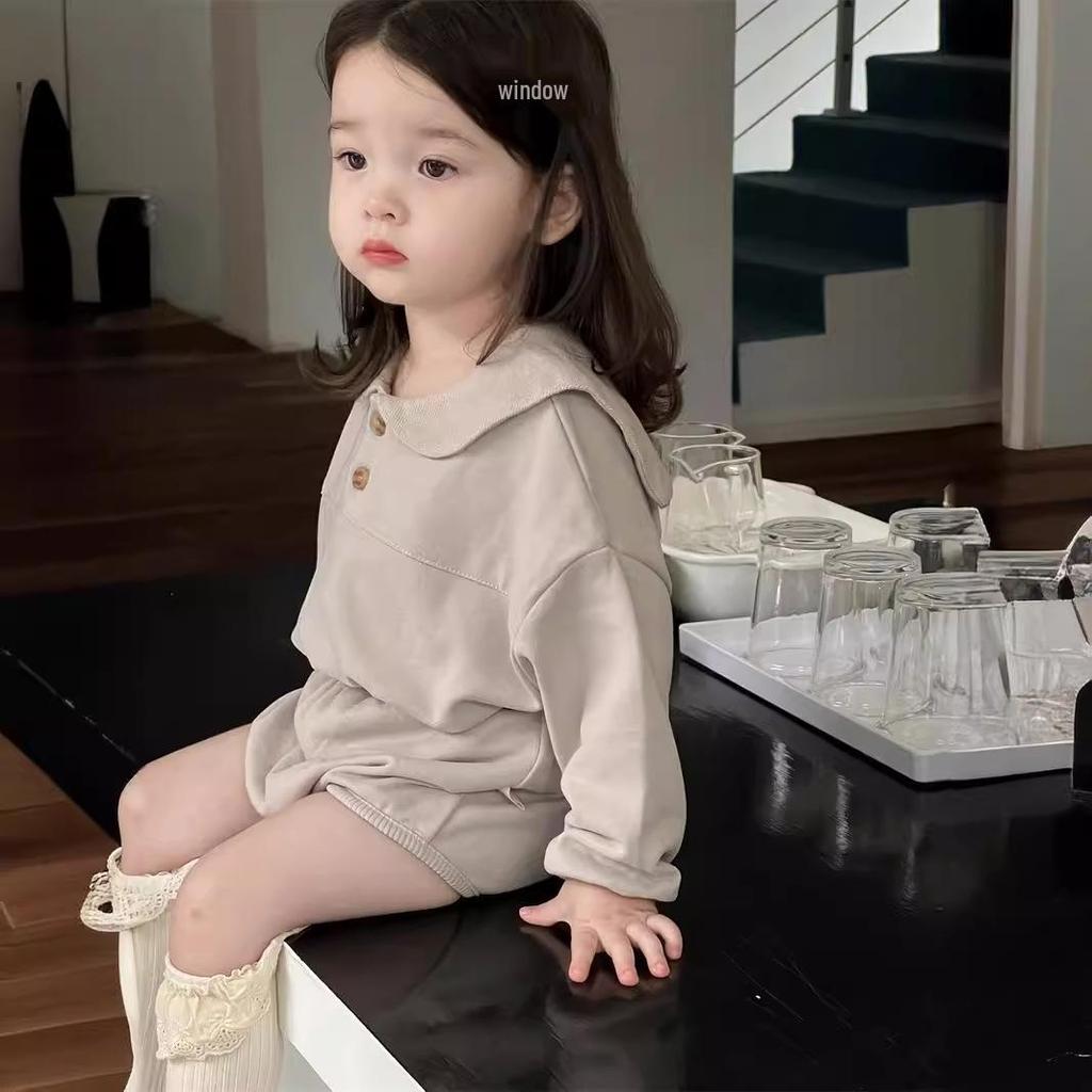 Korean Style Girls' Autumn Clothing Set 2025: Baby Romper & Two-Piece Outfit