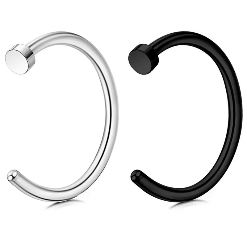 

Nose Ring, Nose Stud, Nose Clip, No Need to Pierce, Septum Piercing Jewelry, Titanium Steel, Personalized, European and American Punk, Nightclub C-Type Clip - One Each in Silver and Black