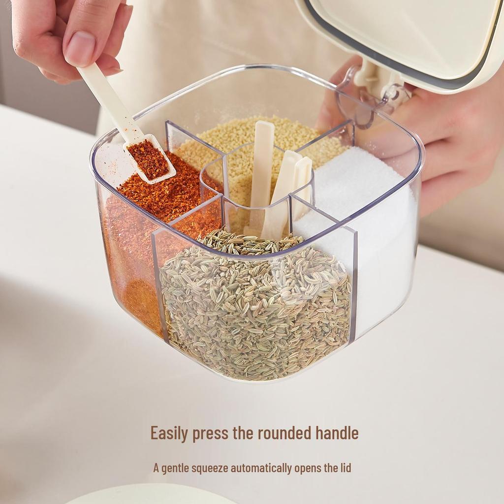 Multi-Compartment Seasoning Box: Kitchen Set with Salt Shaker, Sugar, MSG, and Spices – Four Compartments Included