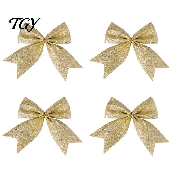 Lightweight Tree Branch Ornaments 4Pcs Glitter Christmas Bow, Sparkling Ribbon Hanging Ornament for Decorative Bows Door Lintels Front Wreath, Festive