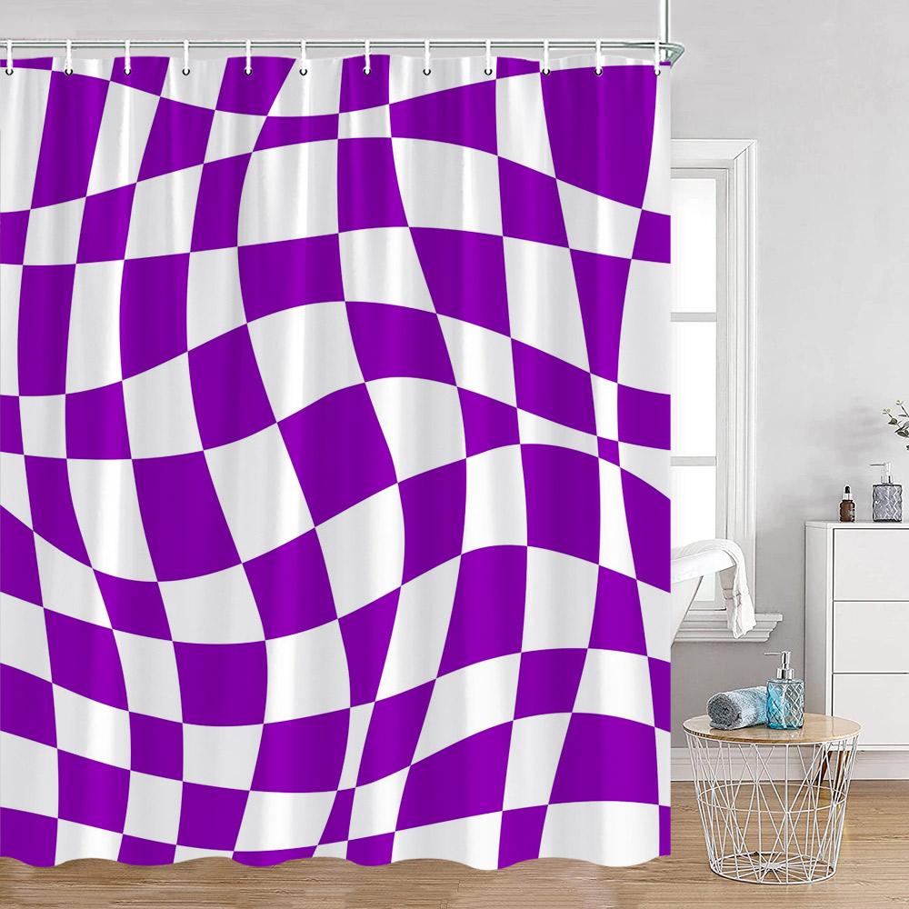 Colorful Checkerboard Shower Curtain Black White Blocks Distorted Chess Board Bathroom Curtain Modern Abstract Bath Decorations
