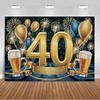 40th Birthday Party Decorations, Backdrop, Black and Gold Theme, Balloon Banner, Photo Studio Props4828