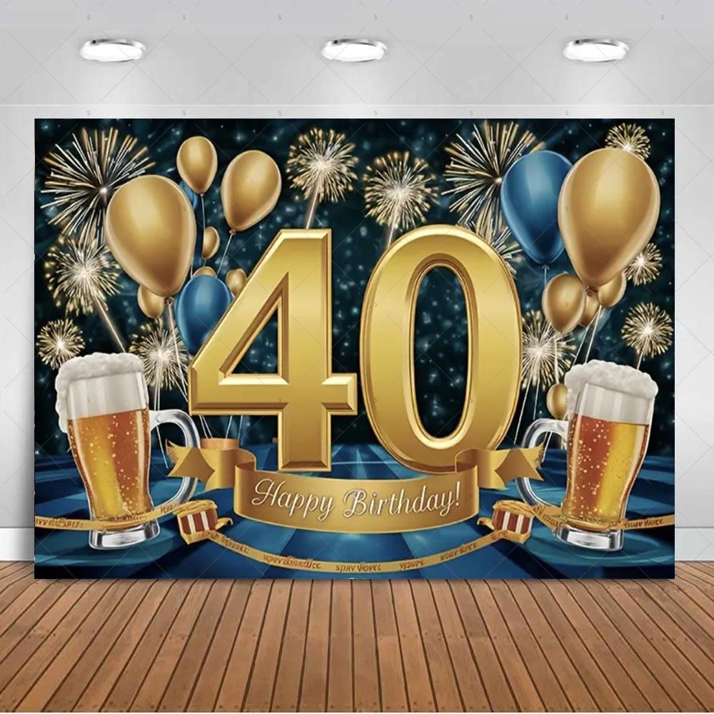 40th birthday party decorations, backdrop, black and gold theme, balloon banner, photo studio props4828