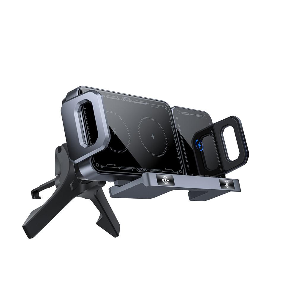 Car Wireless Charger Dual Coil Folding Screen Phone Fast Charging Car Phone Holder Wireless Charging Bracket