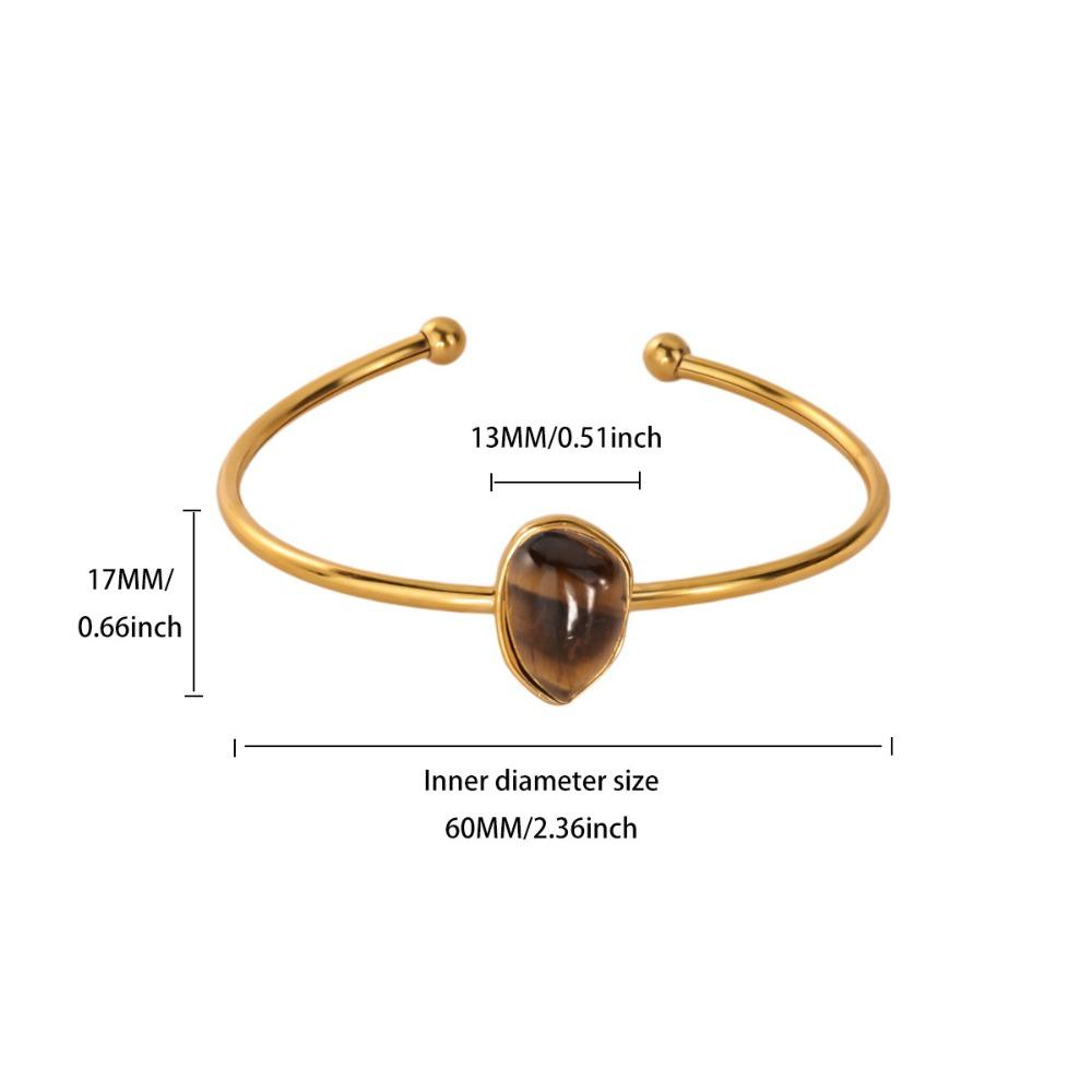 Gold-plated Oval Stone Bracelet Stainless Steel Cuff Bracelet Vintage Open Bangle  Women Jewelry