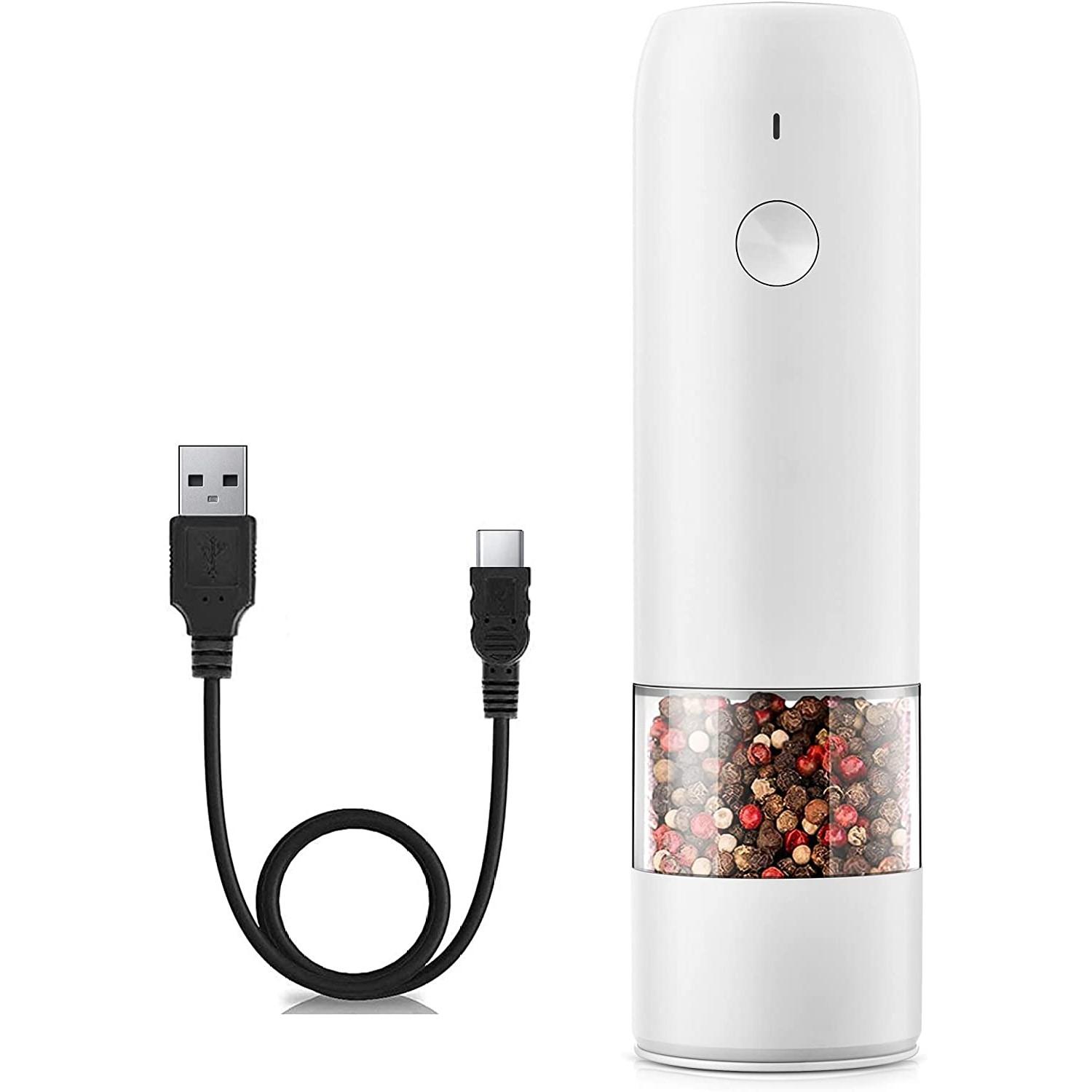 

Перезаряжаемая электрическая мельница для перца и соли — одна рука — батарея не требуется Современный стиль — автоматическая мельница для специй из черного перца и морской соли белый