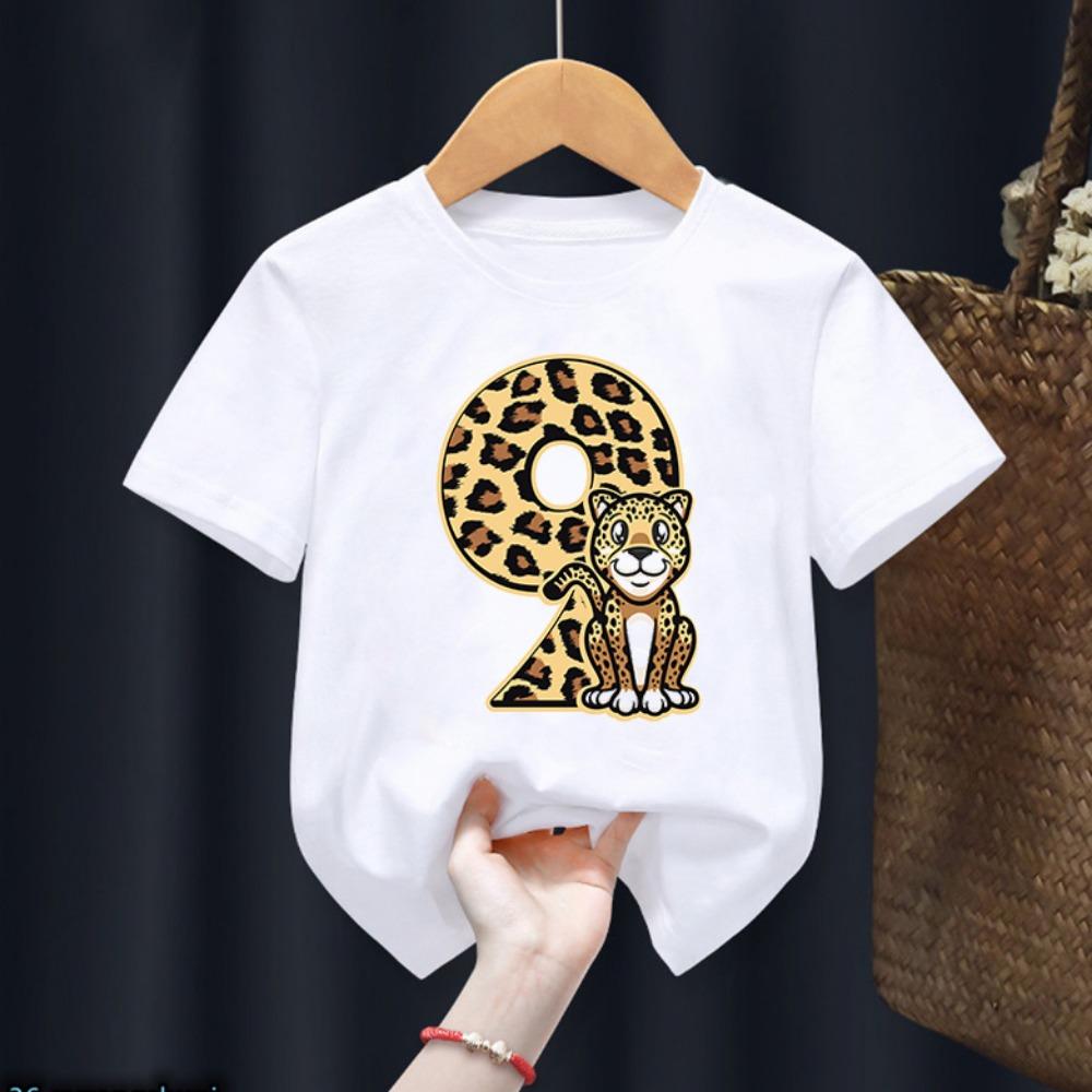 T-Shirt For Boys Funny Animal Leopard 1-10th Birthday Number Print Kids Clothes T Shirt Summer Boys Birthday Clothes Baby Tshirt
