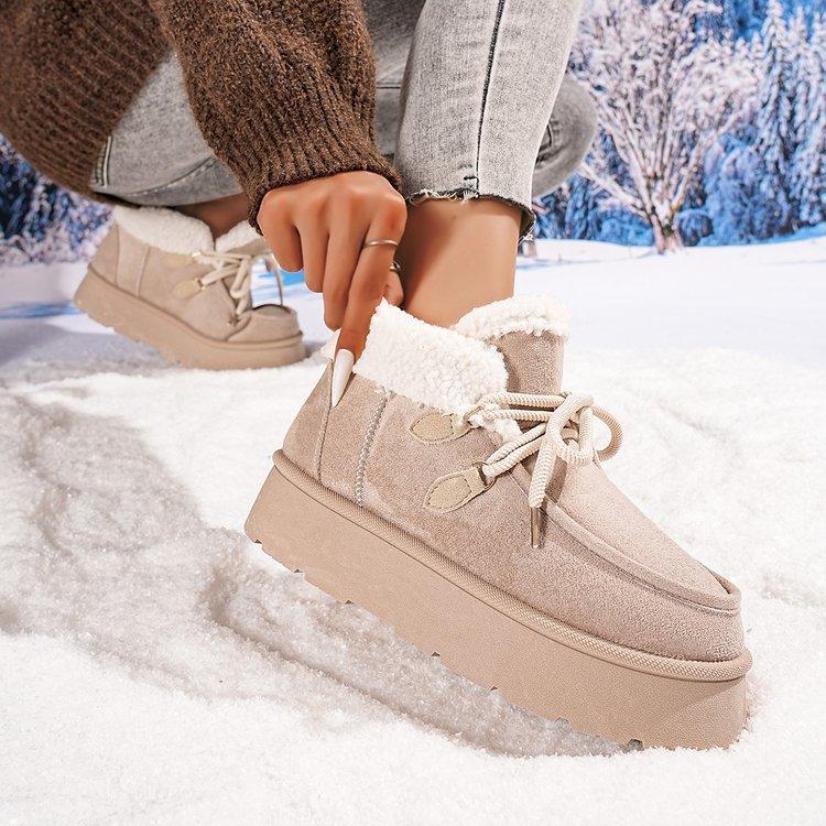 Women's Cotton Shoes Autumn and Winter New Large Size Round Head Thick Sole Velvet Strap Sewn Shoes Snow Boots Women