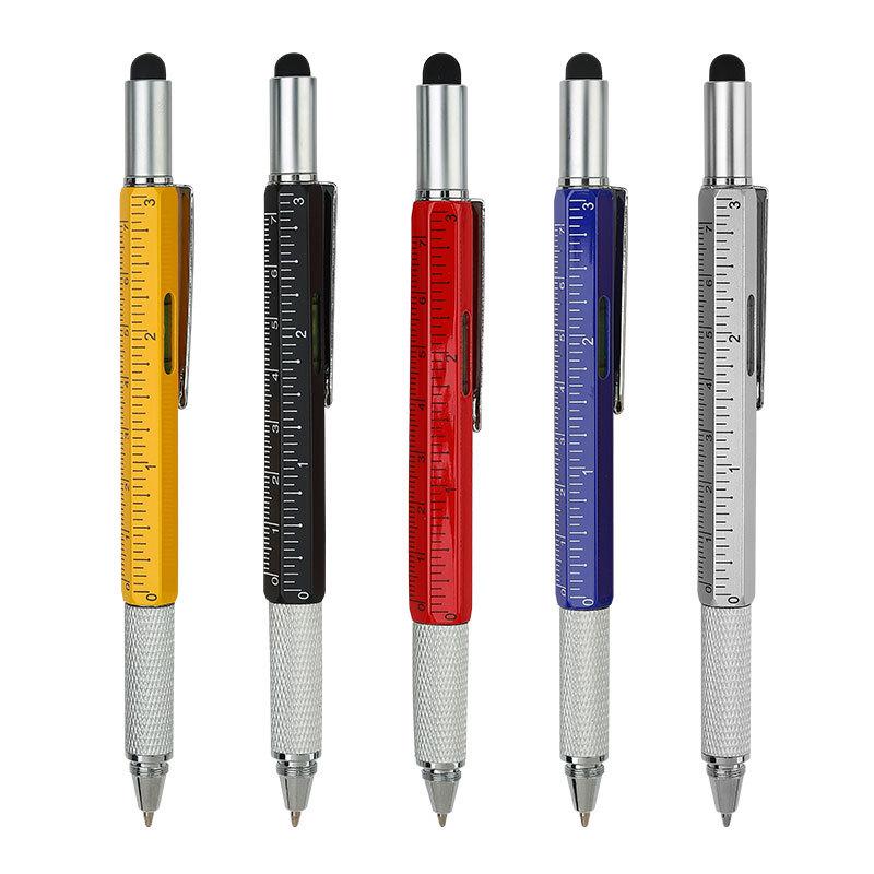 Multifunctional Metal Tool Pen with Level, Scale, Touchscreen Capacitive Tip, and Phillips Screwdriver