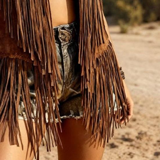 Fringe Vest for Women Sleeveless Faux Suede Tassel Jacket Open Front Western Cowgirl Cardigan Outerwear