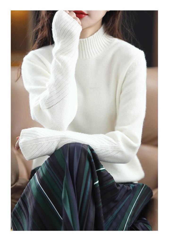 2024 A/W Women's Pure Wool Half-High Neck Loose Pullover Sweater