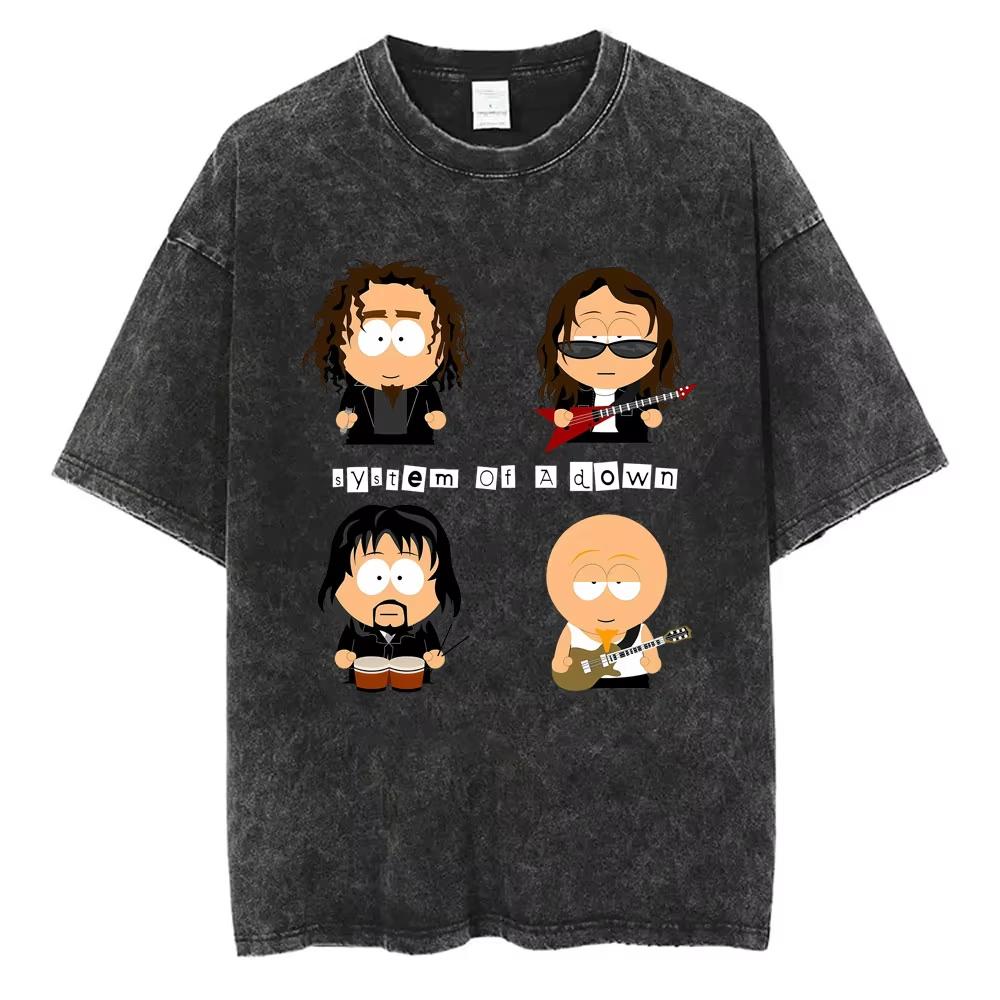 S Alternative Rock Band System of A Down Washed Vintage Tshirts Men Women Fashion Oversized T Shirt Male Casual Cotton Tshirt