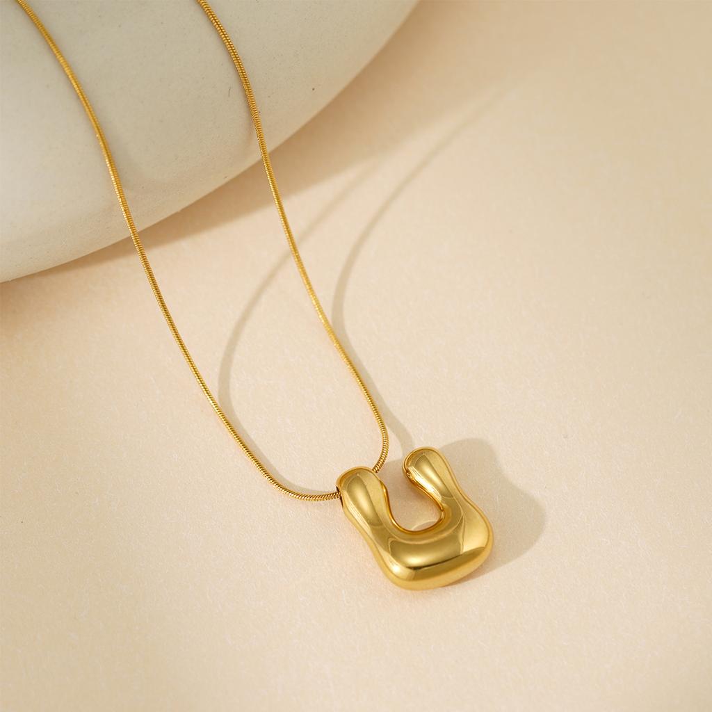 CARLIDANA Initial Stainless Steel Women Gold Plated Bubble Balloon Letter Personalized Round Snake Chain Chunky Necklace