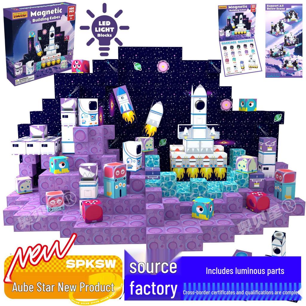 Pink Castle Cube Magnetic Building Block Set - STEM Educational Toy