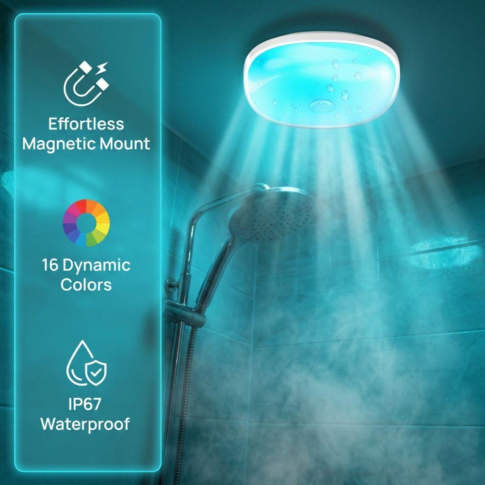 IP65 Waterproof Rechargeable Shower Light 300LM Bright 16 Colors Touch Remote Shower Light Touch Remote Controlled 6 Inch