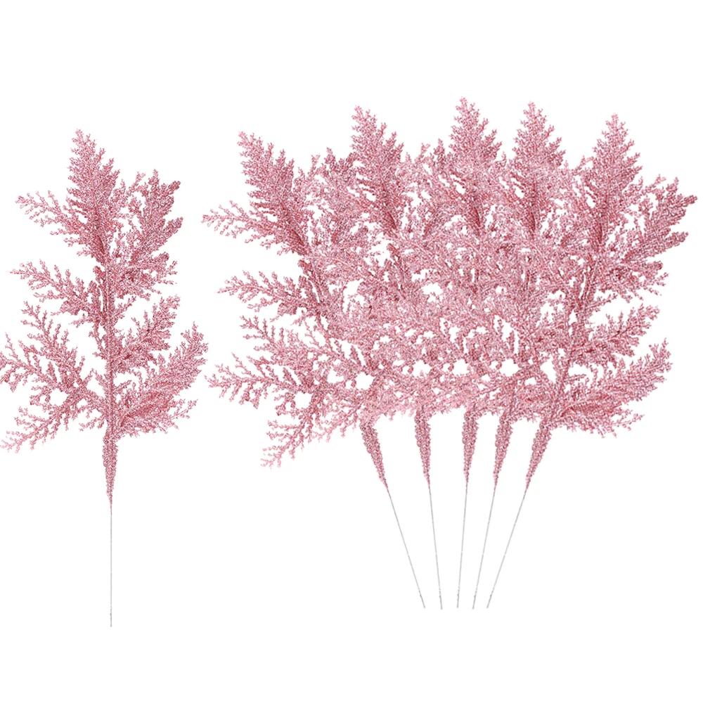 10/5Pcs Christmas Glitter Artificial Pine Needles Xmas Tree Flowers Branches DIY Garland Ornaments Navidad Party Home Decoration