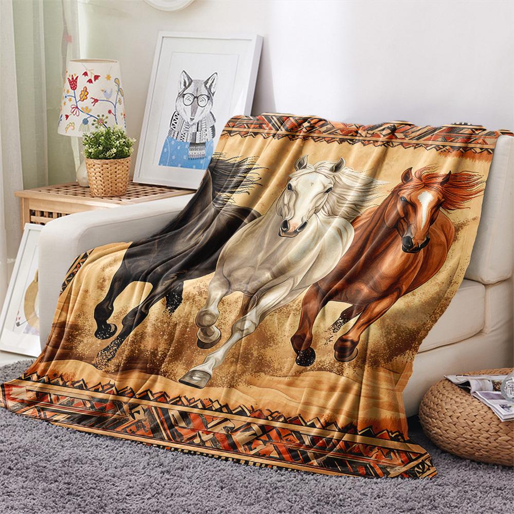 Horse Print Flannel Blanket, High Quality Comfortable for All Seasons, Home Decor, Warmth and Comfort, Perfect for Christmas Gifts