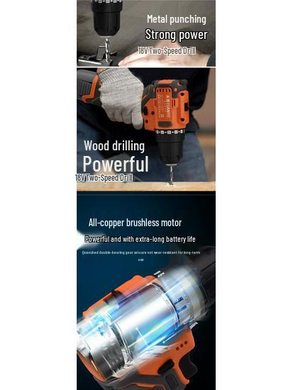 Two-Way Brushless Rechargeable Impact Drill - Compact Lithium Electric Hand Drill & Screwdriver.