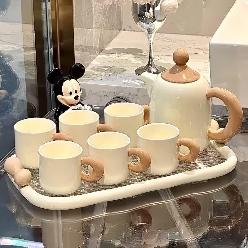Chinese Ceramic Tea Set with Gold Rim