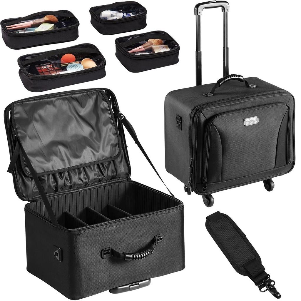 Rolling Makeup Train Case Large Storage 3 Tiers, Convenient Carry With Handle, Wheels, Strap, Professional Makeup Storage Organizer Box Make Up