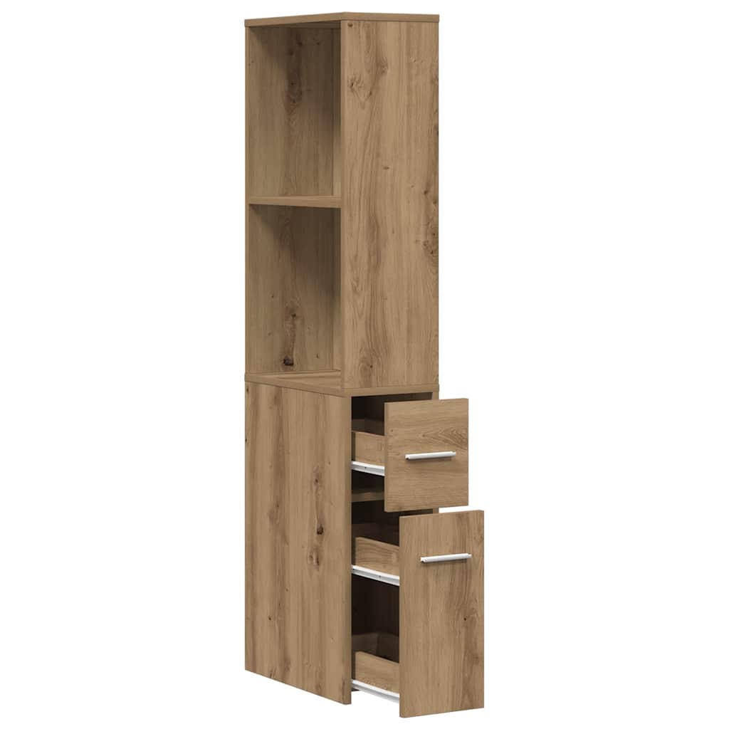 Narrow Bathroom Cabinet with Casters Artisan Oak Finish Particleboard