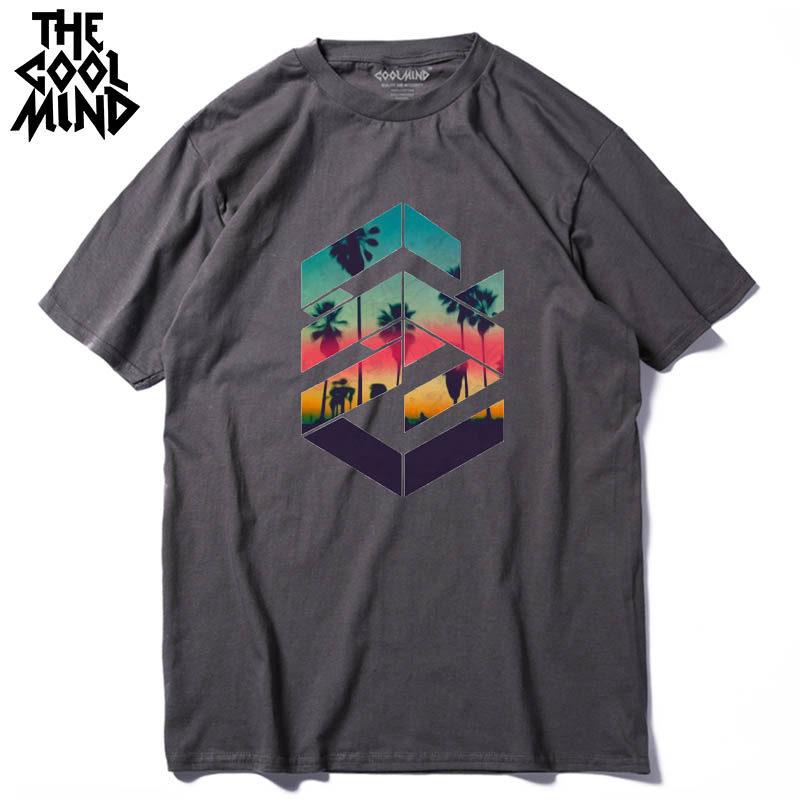 COOLMIND QI0311A Cool Loose o-neck Summer Printed Casual Men T Shirt Short Sleeve 100% Cotton Cotton Comfortable Fabric Tshirts