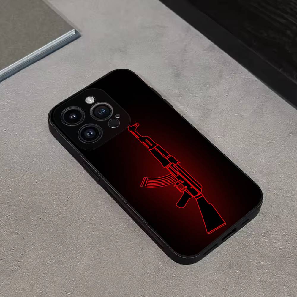 AK47 Handgun Gun BUllets Phone Case For iPhone 16,15,14,13,12,11 Plus,Pro Max,XS,X,XR,SE,Mini,8,7,Soft Silicone Black Cover