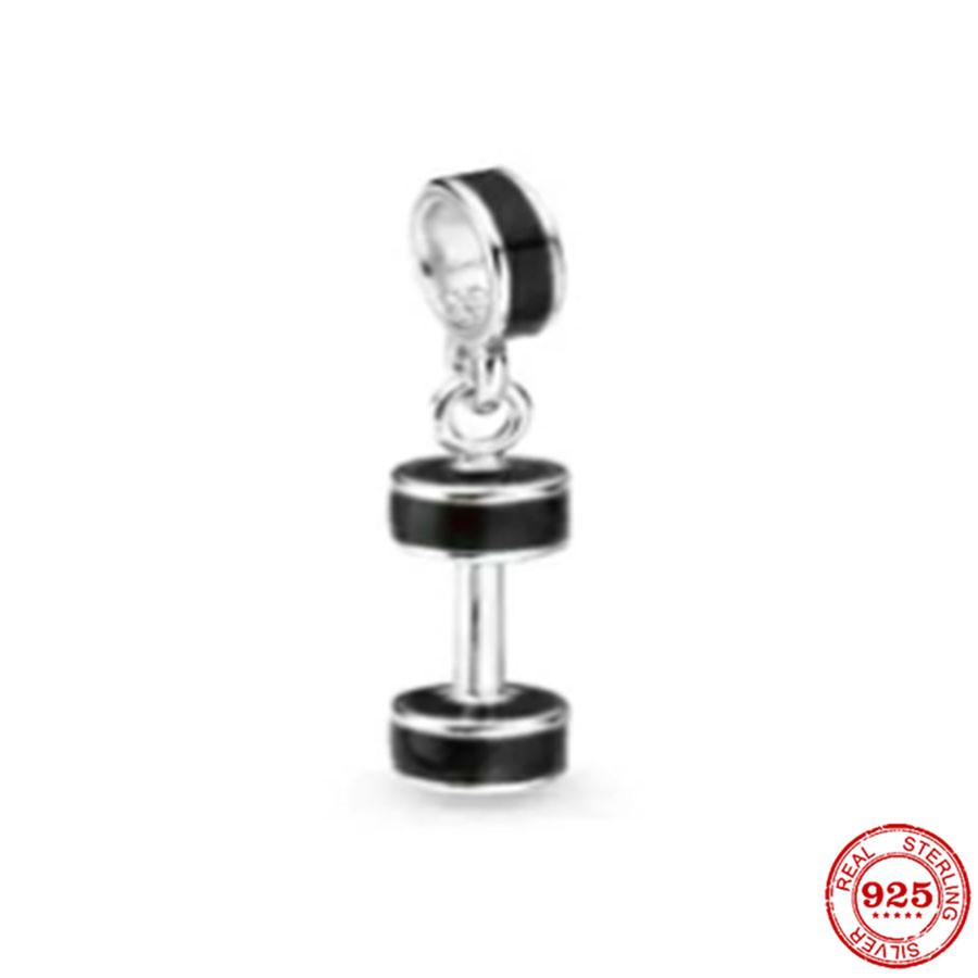 925 Silver Dumbbell Pendant Charm Bead For Women Pink Black Red DIY Jewelry Fit Original Bracelet Girl Gift