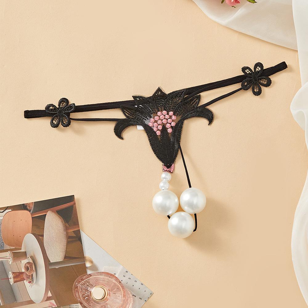 "Large Sexy Thong with Pearl Massage, Open Crotch, Easy Removal - European & American Style"