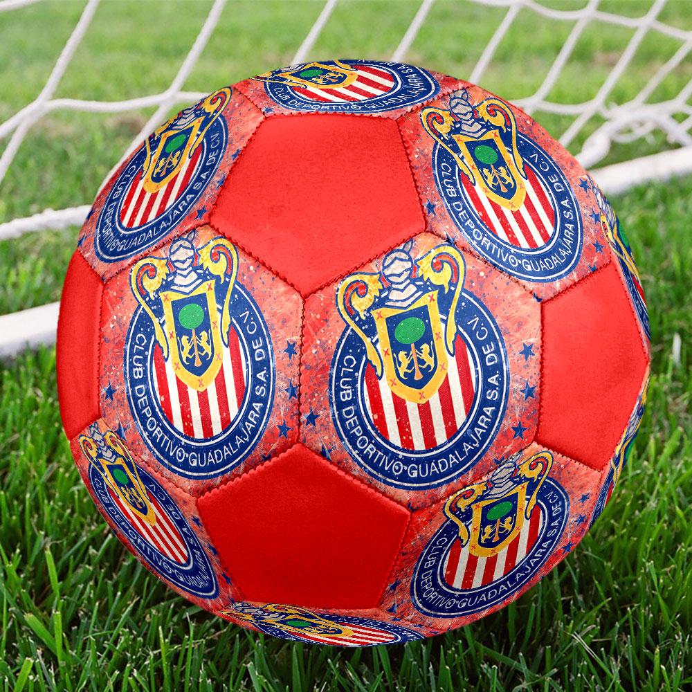 CD Guadalajara Size 5 Soccer Ball, Machine-Stitched PVC, Durable & High Bounce, All Ages Fit, fan merchandise, matches & outdoor use.