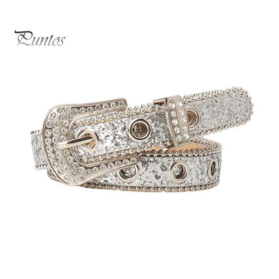 

Женский ремень с блестками, блестящими стразами, несколькими отверстиями, регулируемой длиной, пояс из искусственной кожи, уличный стиль серебряный