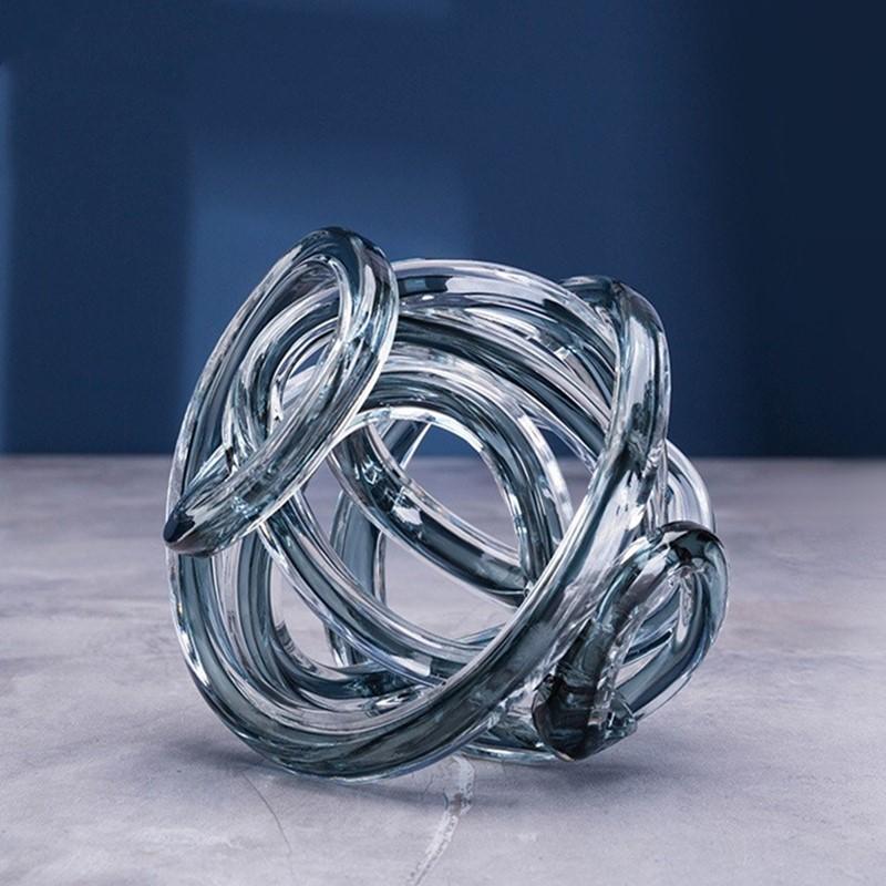 Unregelmäßiges Hanfseil Abstrakte Handwerks-Ornamente Transparente Glas-Knoten-Statue Raum-Ästhetik Dekor Kunstwerk Skulptur