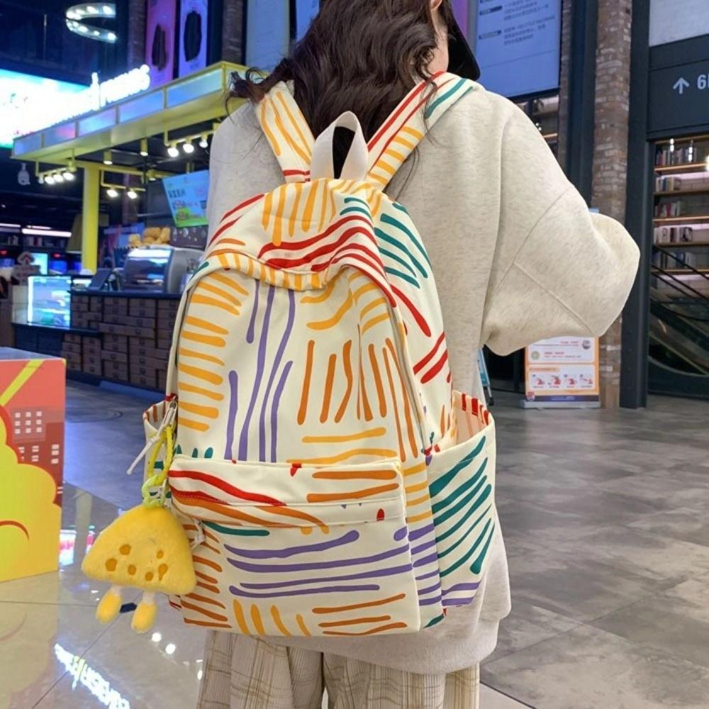 Large Capacity Laptop School Bag Oxford Ins Shoulder Bag Daypack College Stripe Backpack  Travel