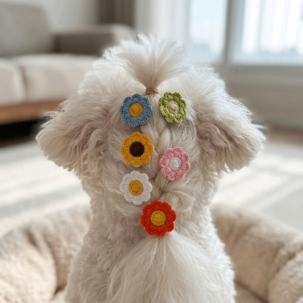 24pcs Vivid Dog Hair Tie Decorative Flower Hair Tie Reusable Dog Grooming Decor Daily Wear