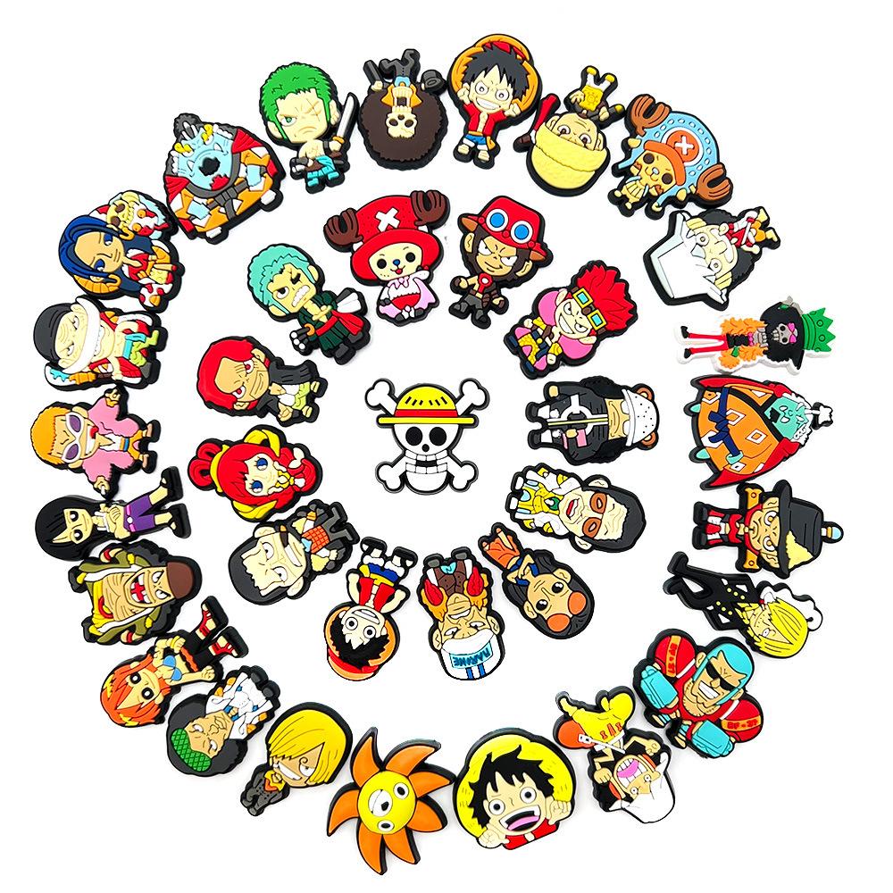 1pcs Japanese Anime One Piece Shoe Charms PVC Cartoon Shoes accessories Decoration Buckle Fit Bands Bracelets Clog Sandal Garden
