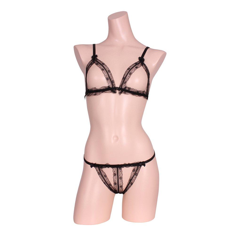 Open bra open panty set black &